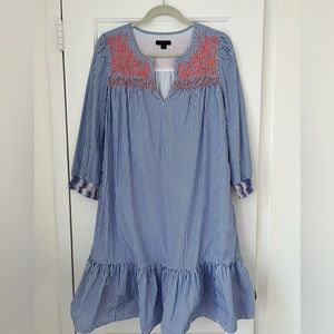 J.Crew blue and white stripe embroidered dress